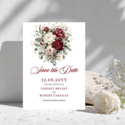 Rustic Blush Burgundy Greenery Save The Date