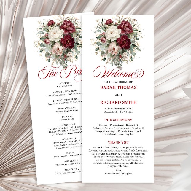 Rustic Blush Burgundy Greenery Wedding Program (Rustic Blush Burgundy Greenery Wedding Program)