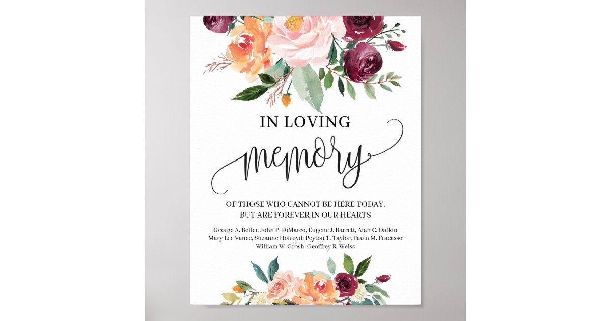 Rustic BLush burgundy orange In loving memory sign Zazzle