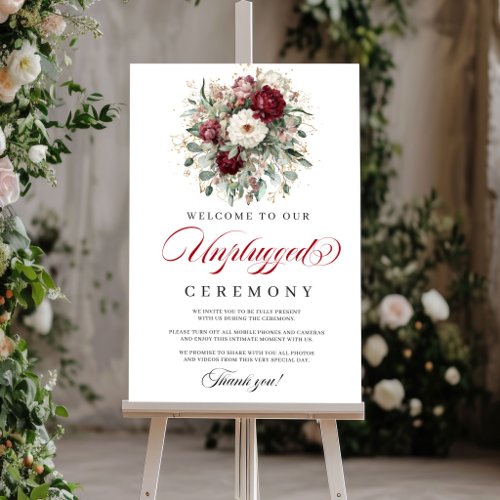 Rustic Blush Burgundy Unplugged Ceremony Sign