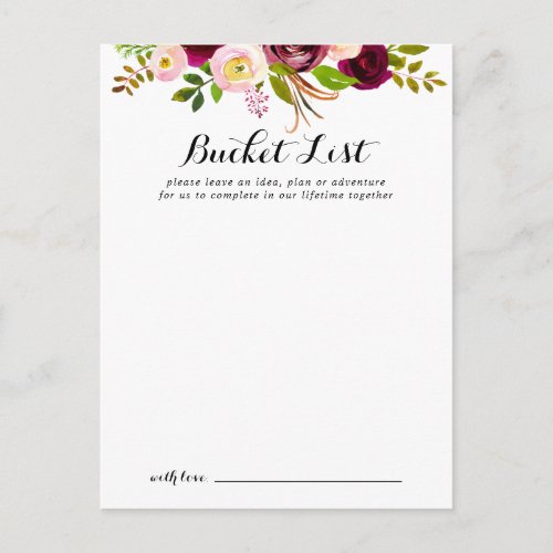 Rustic Blush Burgundy Wedding Bucket List Cards