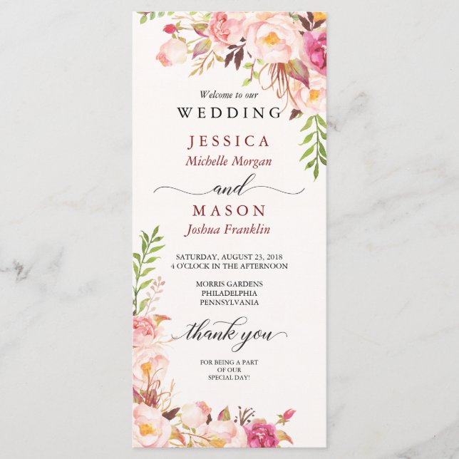 Rustic Blush Burgundy Wedding Program (Front)