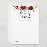 Rustic Blush Burgundy Wedding Words of Wisdom Advice Card<br><div class="desc">This rustic blush burgundy wedding words of wisdom advice card is perfect for a modern wedding. The simple and elegant design features classic and fancy script typography in black and white. These cards are perfect for a wedding, bridal shower, baby shower, graduation party & more. Personalize the cards with the...</div>