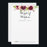 Rustic Blush Burgundy Wedding Words of Wisdom Advice Card<br><div class="desc">This rustic blush burgundy wedding words of wisdom advice card is perfect for a modern wedding. The simple and elegant design features classic and fancy script typography in black and white. These cards are perfect for a wedding, bridal shower, baby shower, graduation party & more. Personalize the cards with the...</div>