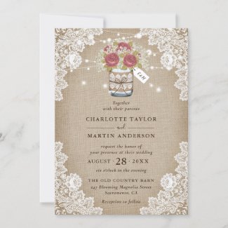 Rustic Blush Burlap Lace Baby's Breath Wedding Invitation