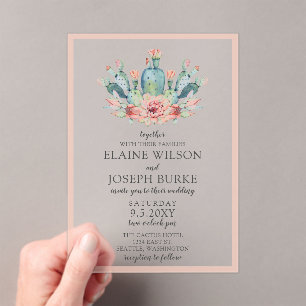 Rustic Blush Cacti Botanical Nature Desert Wedding Acrylic Invitations