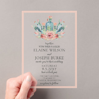 Rustic Blush Cacti Botanical Nature Desert Wedding Acrylic Invitations