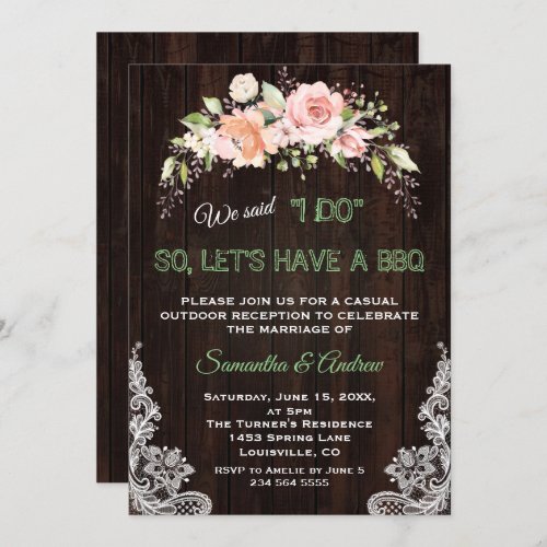 Rustic Blush Cream Flowers Lace I DO BBQ Invitation