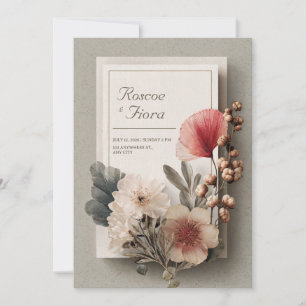 Rustic Blush Floral Dried Botanical Wedding Invitation