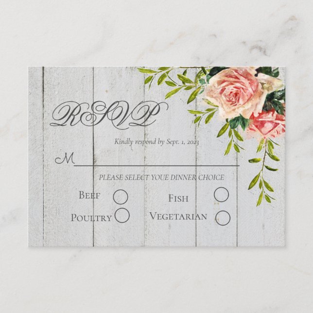 Rustic Blush Floral Elegant Script Wedding RSVP Card (Front)