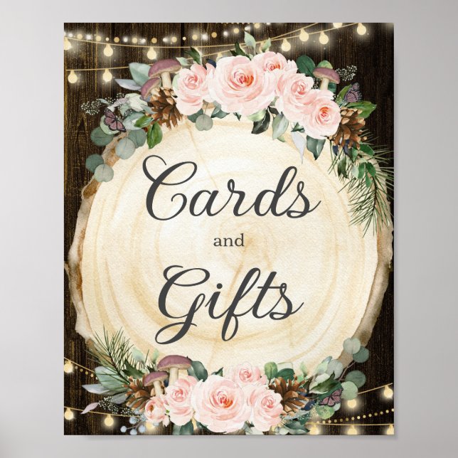 Rustic Blush Floral Enchanted Forest Cards & Gifts Poster (Front)