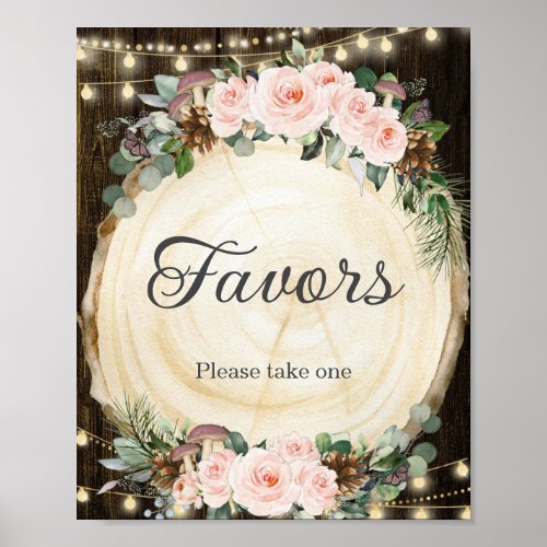 Rustic Blush Floral Enchanted Forest Favors Sign