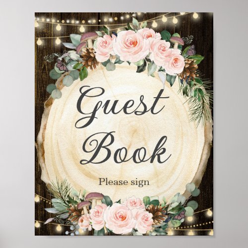 Rustic Blush Floral Enchanted Forest Guest Book