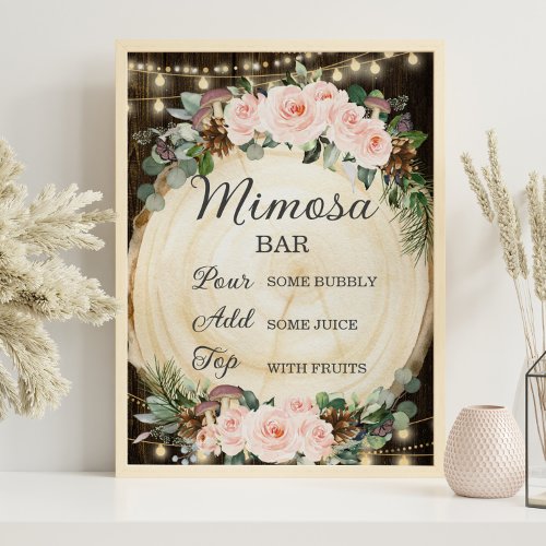 Rustic Blush Floral Enchanted Forest Mimosa Bar Poster