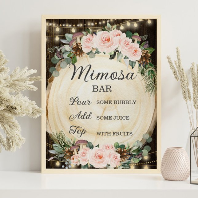 Rustic Blush Floral Enchanted Forest Mimosa Bar Poster (Creator Uploaded)