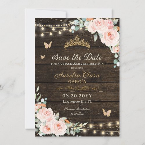 Rustic Blush Floral Enchanted Forest Quinceaera Save The Date