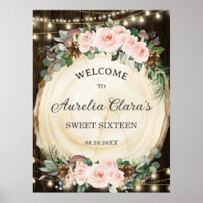 Rustic Blush Floral Enchanted Forest Sweet Sixteen Poster