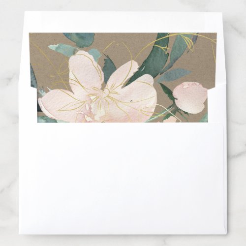 RUSTIC BLUSH FLORAL GOLD KRAFT WATERCOLOR ENVELOPE LINER