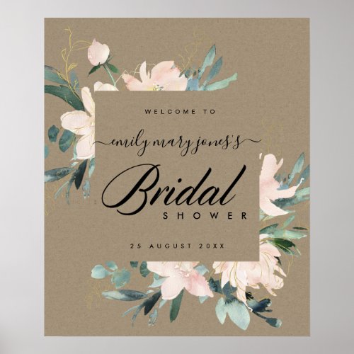 RUSTIC BLUSH FLORAL KRAFT BRIDAL SHOWER WELCOME POSTER