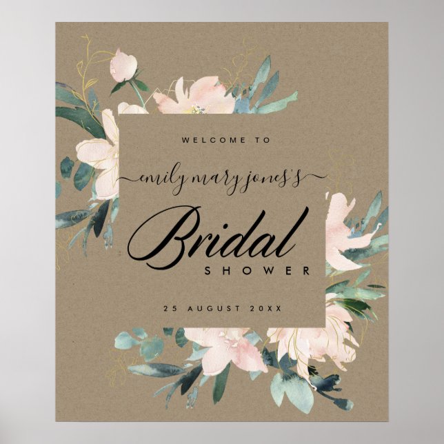 RUSTIC BLUSH FLORAL KRAFT BRIDAL SHOWER WELCOME POSTER (Front)