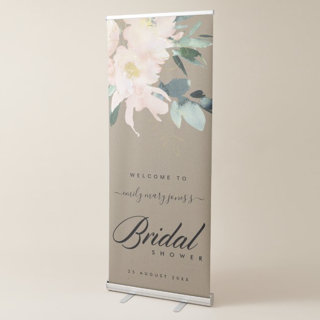 RUSTIC BLUSH FLORAL KRAFT BRIDAL SHOWER WELCOME RETRACTABLE BANNER (3/4)