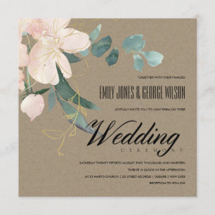 RUSTIC BLUSH FLORAL KRAFT BUNCH WATERCOLOR WEDDING INVITATION