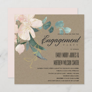 RUSTIC BLUSH FLORAL KRAFT WATERCOLOR ENGAGEMENT INVITATION