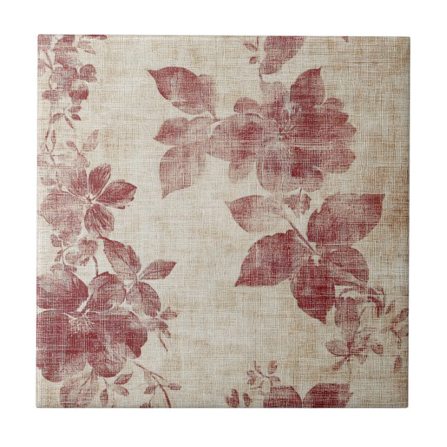 Rustic Blush Floral Linen Pattern (1) Ceramic Tile (Front)