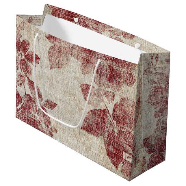 Rustic Blush Floral Linen Pattern (1) Large Gift Bag (Front Angled)