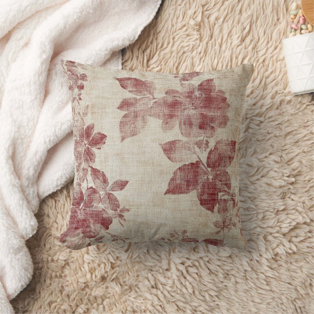 Rustic Blush Floral Linen Pattern (1) Throw Pillow (Blanket)