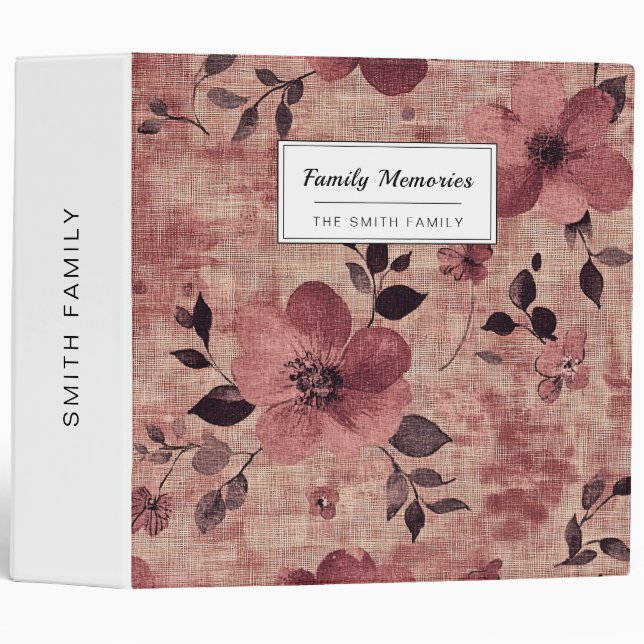 Rustic Blush Floral Linen Pattern (2) 3 Ring Binder (Front/Spine)