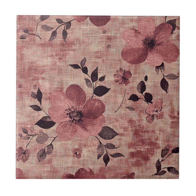 Rustic Blush Floral Linen Pattern (2) Ceramic Tile (Front)