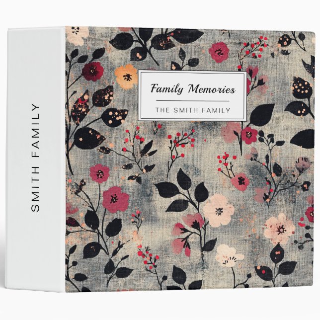 Rustic Blush Floral Linen Pattern (3) 3 Ring Binder (Front/Spine)