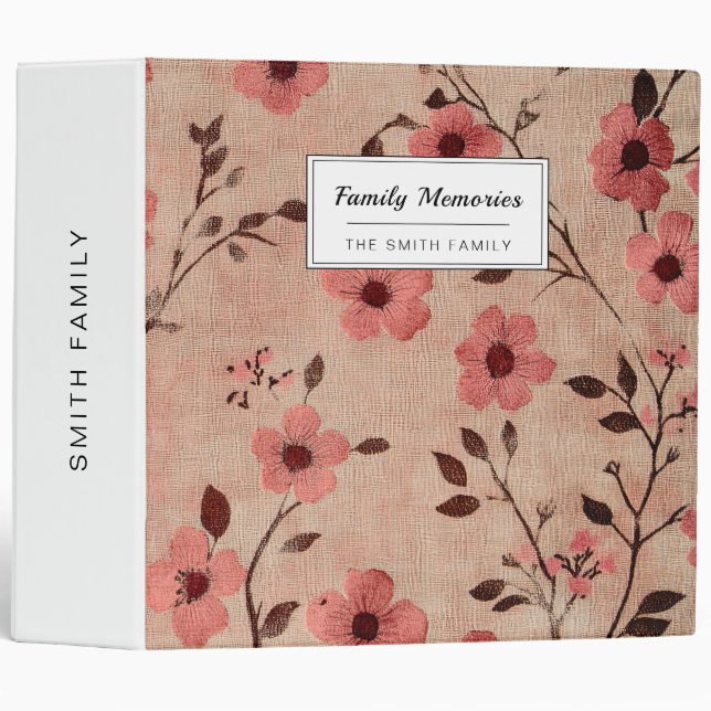 Rustic Blush Floral Linen Pattern (4) 3 Ring Binder (Front/Spine)