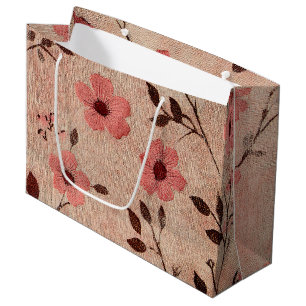 Rustic Blush Floral Linen Pattern (4) Large Gift Bag