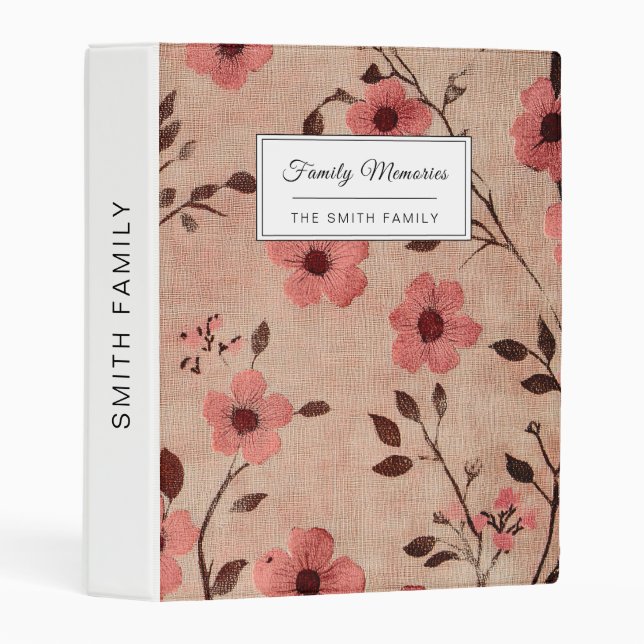 Rustic Blush Floral Linen Pattern (4) Mini Binder (Front/Spine)