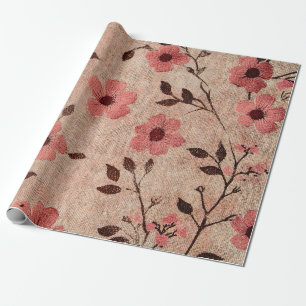 Rustic Blush Floral Linen Pattern (4) Wrapping Paper