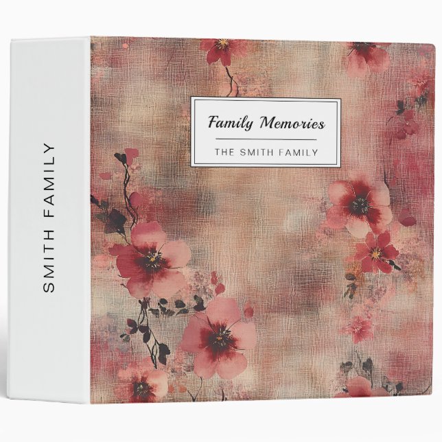 Rustic Blush Floral Linen Pattern (6) 3 Ring Binder (Front/Spine)