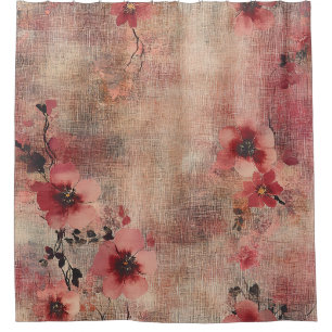 Rustic Blush Floral Linen Pattern (6) Shower Curtain