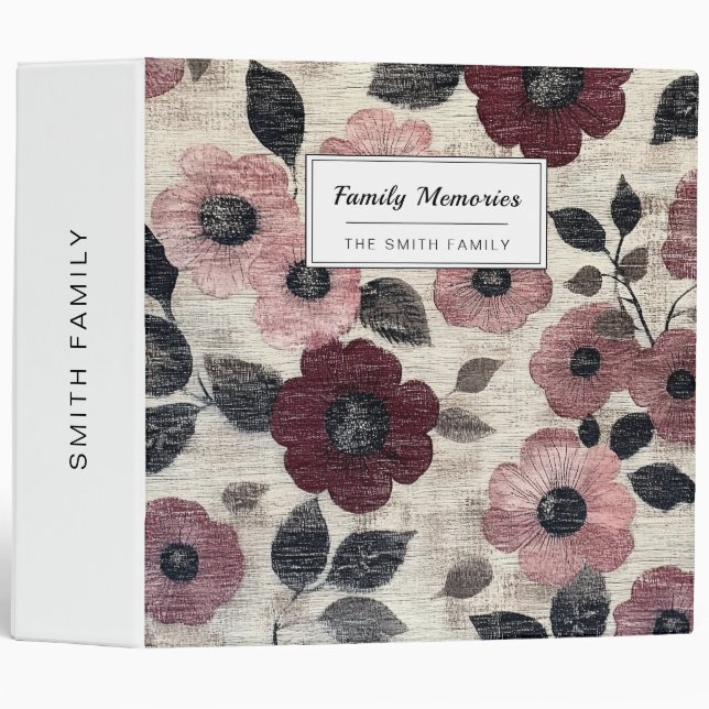 Rustic Blush Floral Linen Pattern (7) 3 Ring Binder (Front/Spine)