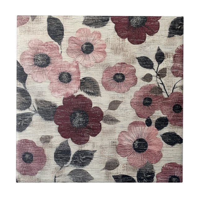 Rustic Blush Floral Linen Pattern (7) Ceramic Tile (Front)