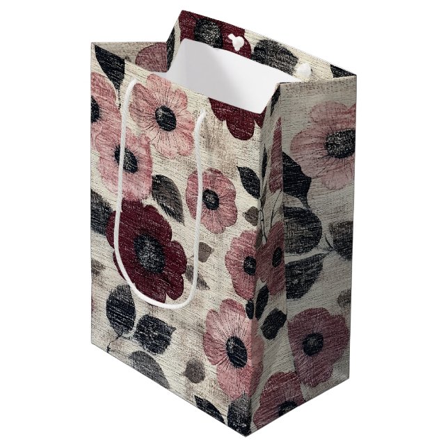 Rustic Blush Floral Linen Pattern (7) Medium Gift Bag (Front Angled)