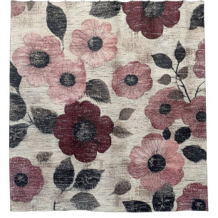 Rustic Blush Floral Linen Pattern (7) Shower Curtain