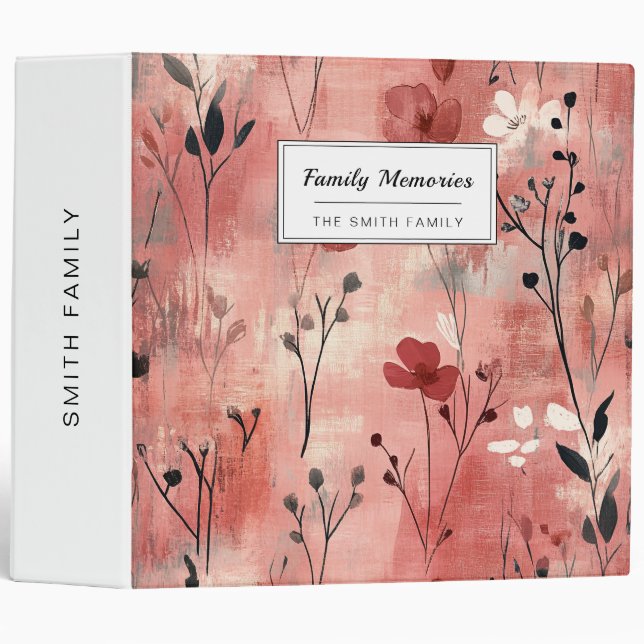 Rustic Blush Floral Linen Pattern (9) 3 Ring Binder (Front/Spine)