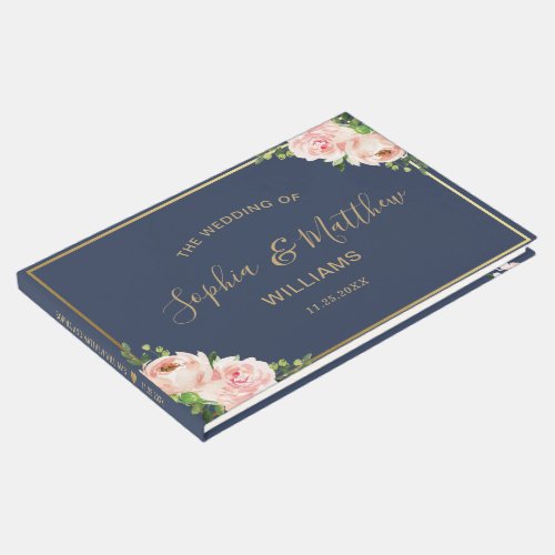 Rustic Blush Floral Roses Greenery Navy Wedding Guest Book