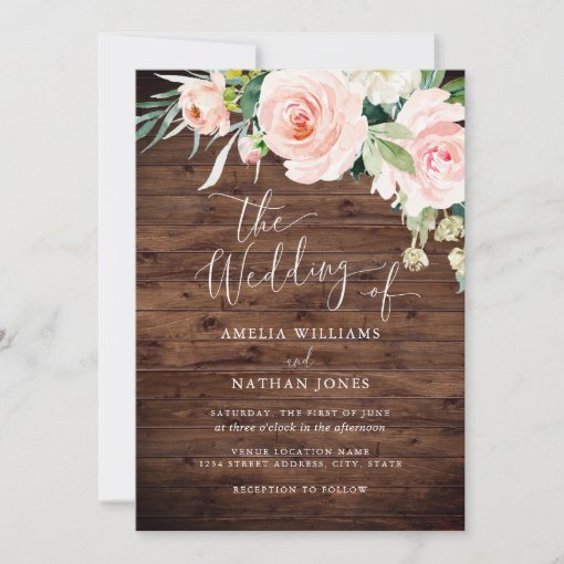 Rustic Blush Floral Wedding Invitation | Zazzle