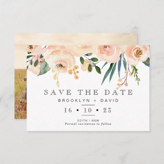 Rustic Blush Floral Wedding Save The Date Card (Front/Back)