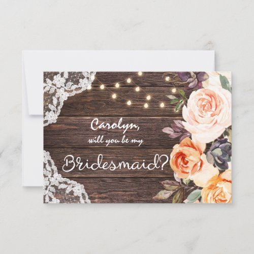 Rustic Blush Floral Will You Be My Bridesmaid Invitation