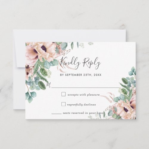 Rustic Blush Flowers Eucalyptus Wedding RSVP Card