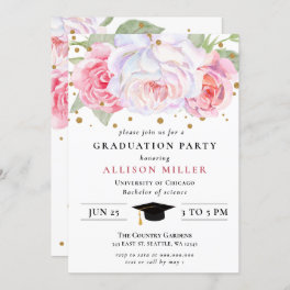Rustic Blush Gold Floral Botanical Graduation Invitation